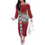 Merry Christmas Family Matching Off The Shoulder Long Sleeve Dress and Hawaiian Shirt Funny Santa Claus Cards Photo and Polynesian Pattern Red Color