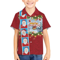 Merry Christmas Family Matching Off The Shoulder Long Sleeve Dress and Hawaiian Shirt Funny Santa Claus Cards Photo and Polynesian Pattern Red Color LT03 Son's Shirt Red - Polynesian Pride