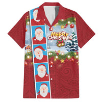 Merry Christmas Family Matching Off Shoulder Short Dress and Hawaiian Shirt Funny Santa Claus Cards Photo and Polynesian Pattern Red Color LT03 Dad's Shirt - Short Sleeve Red - Polynesian Pride