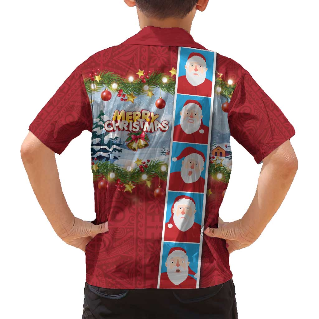 Merry Christmas Family Matching Puletasi and Hawaiian Shirt Funny Santa Claus Cards Photo and Polynesian Pattern Red Color LT03 - Polynesian Pride