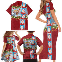 Merry Christmas Family Matching Short Sleeve Bodycon Dress and Hawaiian Shirt Funny Santa Claus Cards Photo and Polynesian Pattern Red Color LT03 - Polynesian Pride