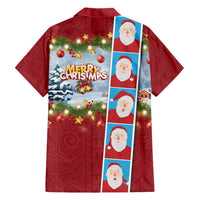 Merry Christmas Family Matching Short Sleeve Bodycon Dress and Hawaiian Shirt Funny Santa Claus Cards Photo and Polynesian Pattern Red Color LT03 - Polynesian Pride