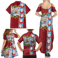 Merry Christmas Family Matching Summer Maxi Dress and Hawaiian Shirt Funny Santa Claus Cards Photo and Polynesian Pattern Red Color LT03 - Polynesian Pride
