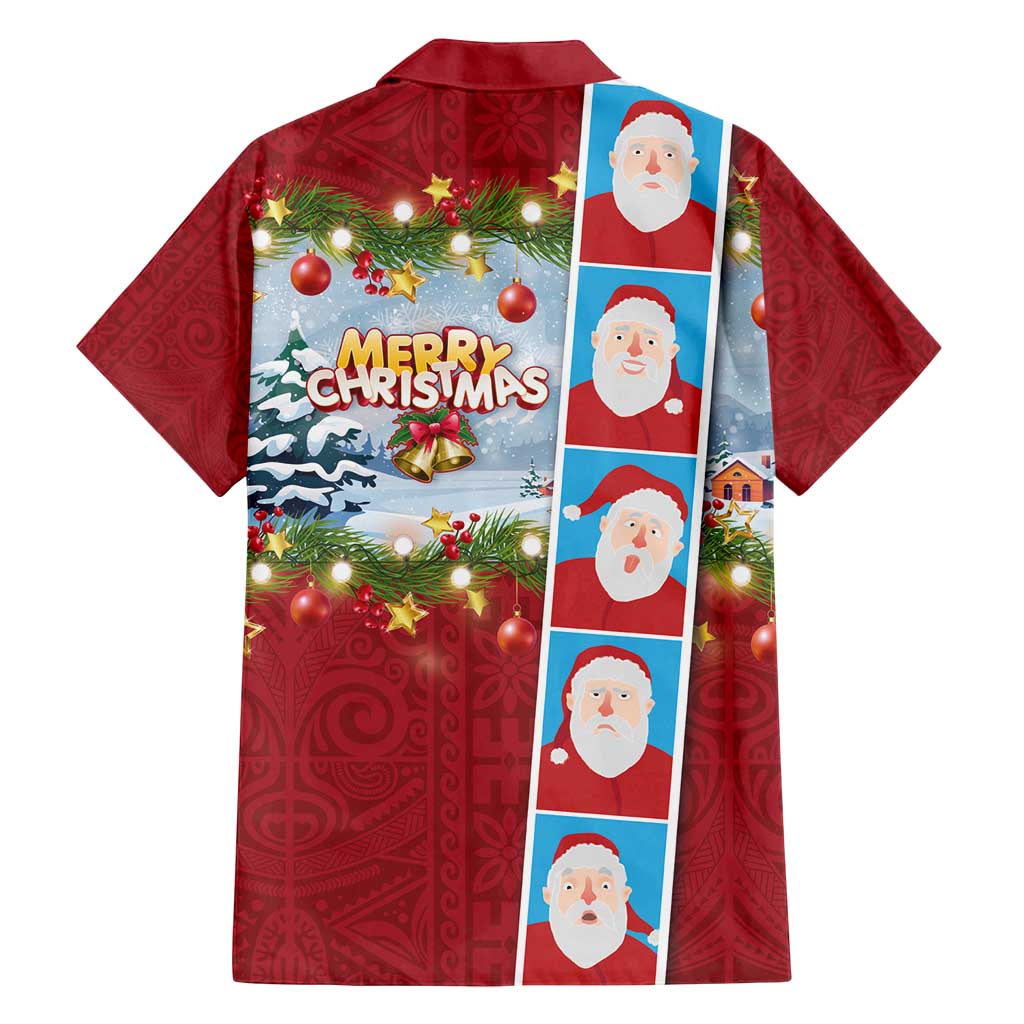Merry Christmas Family Matching Summer Maxi Dress and Hawaiian Shirt Funny Santa Claus Cards Photo and Polynesian Pattern Red Color LT03 - Polynesian Pride