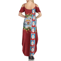 Merry Christmas Family Matching Summer Maxi Dress and Hawaiian Shirt Funny Santa Claus Cards Photo and Polynesian Pattern Red Color LT03 - Polynesian Pride
