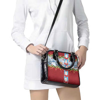 Merry Christmas Shoulder Handbag Funny Santa Claus Cards Photo and Polynesian Pattern Red Color