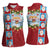 Merry Christmas Women Sleeveless Polo Shirt Funny Santa Claus Cards Photo and Polynesian Pattern Red Color