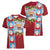 Merry Christmas Women V-Neck T-Shirt Funny Santa Claus Cards Photo and Polynesian Pattern Red Color