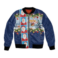 Merry Christmas Bomber Jacket Funny Santa Claus Cards Photo and Polynesian Pattern Blue Color LT03 Unisex Blue - Polynesian Pride