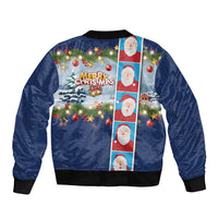 Merry Christmas Bomber Jacket Funny Santa Claus Cards Photo and Polynesian Pattern Blue Color LT03 - Polynesian Pride