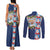 Merry Christmas Couples Matching Tank Maxi Dress and Long Sleeve Button Shirt Funny Santa Claus Cards Photo and Polynesian Pattern Blue Color