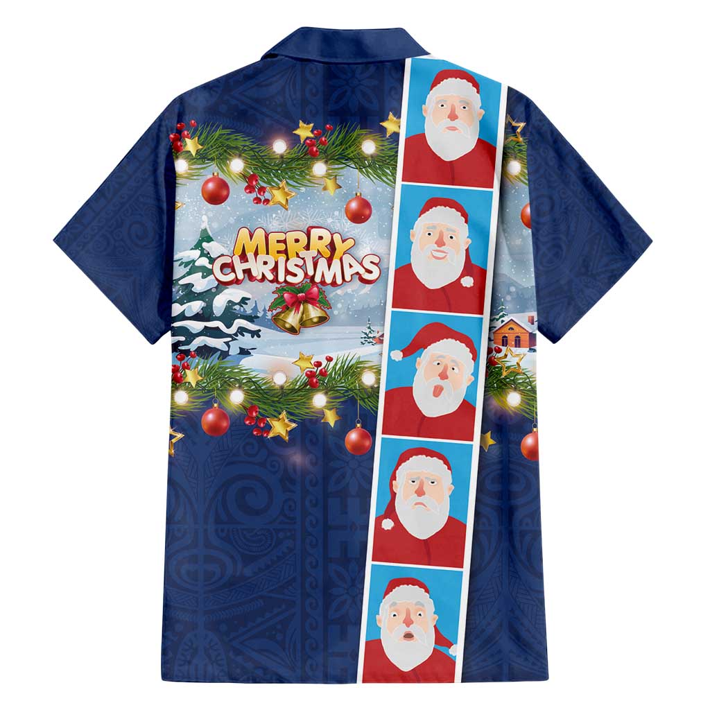 Merry Christmas Family Matching Long Sleeve Bodycon Dress and Hawaiian Shirt Funny Santa Claus Cards Photo and Polynesian Pattern Blue Color LT03 - Polynesian Pride