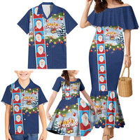 Merry Christmas Family Matching Mermaid Dress and Hawaiian Shirt Funny Santa Claus Cards Photo and Polynesian Pattern Blue Color LT03 - Polynesian Pride