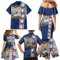 Merry Christmas Family Matching Mermaid Dress and Hawaiian Shirt Funny Santa Claus Cards Photo and Polynesian Pattern Blue Color LT03 - Polynesian Pride