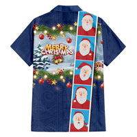 Merry Christmas Family Matching Off Shoulder Maxi Dress and Hawaiian Shirt Funny Santa Claus Cards Photo and Polynesian Pattern Blue Color LT03 - Polynesian Pride