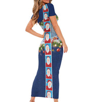 Merry Christmas Family Matching Short Sleeve Bodycon Dress and Hawaiian Shirt Funny Santa Claus Cards Photo and Polynesian Pattern Blue Color LT03 - Polynesian Pride