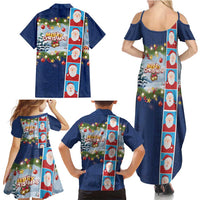 Merry Christmas Family Matching Summer Maxi Dress and Hawaiian Shirt Funny Santa Claus Cards Photo and Polynesian Pattern Blue Color LT03 - Polynesian Pride
