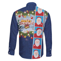 Merry Christmas Family Matching Tank Maxi Dress and Hawaiian Shirt Funny Santa Claus Cards Photo and Polynesian Pattern Blue Color LT03 - Polynesian Pride