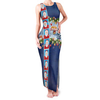 Merry Christmas Family Matching Tank Maxi Dress and Hawaiian Shirt Funny Santa Claus Cards Photo and Polynesian Pattern Blue Color LT03 Mom's Dress Blue - Polynesian Pride