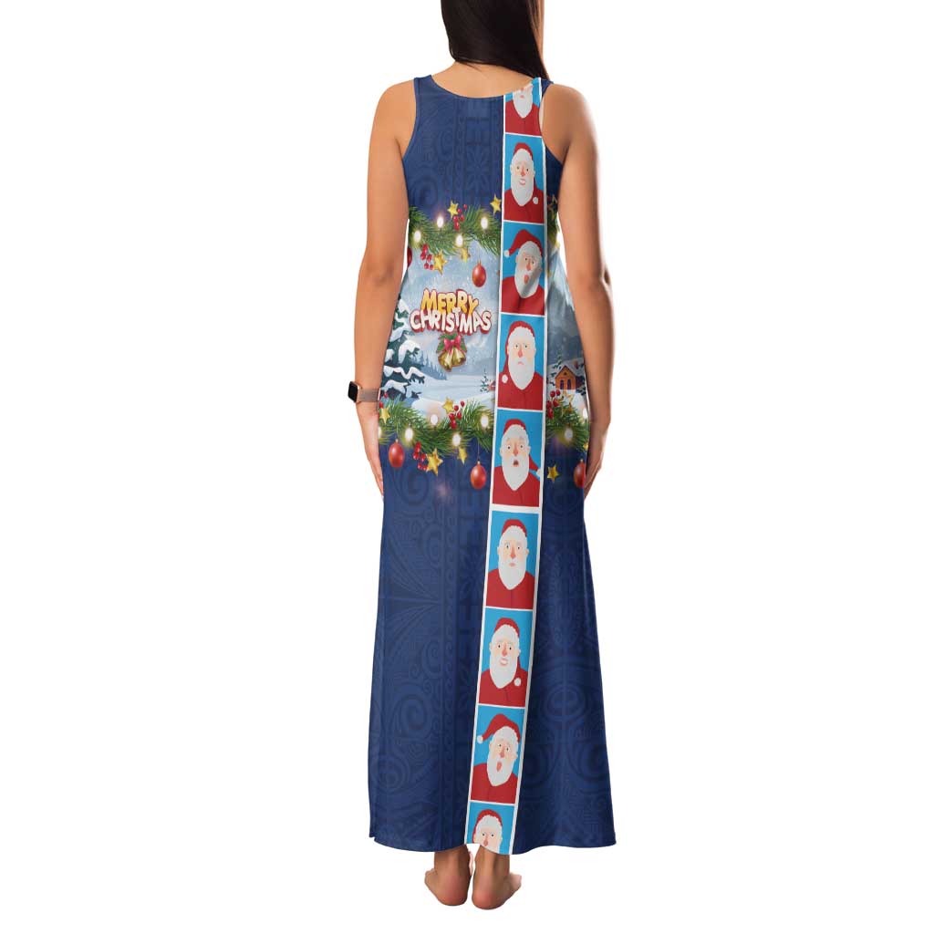 Merry Christmas Family Matching Tank Maxi Dress and Hawaiian Shirt Funny Santa Claus Cards Photo and Polynesian Pattern Blue Color LT03 - Polynesian Pride