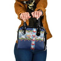 Merry Christmas Shoulder Handbag Funny Santa Claus Cards Photo and Polynesian Pattern Blue Color LT03 One Size Blue - Polynesian Pride