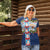 Merry Christmas Women Polo Shirt Funny Santa Claus Cards Photo and Polynesian Pattern Blue Color