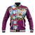 Merry Christmas Baseball Jacket Funny Santa Claus Cards Photo and Polynesian Pattern Pink Color