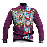 Merry Christmas Baseball Jacket Funny Santa Claus Cards Photo and Polynesian Pattern Pink Color
