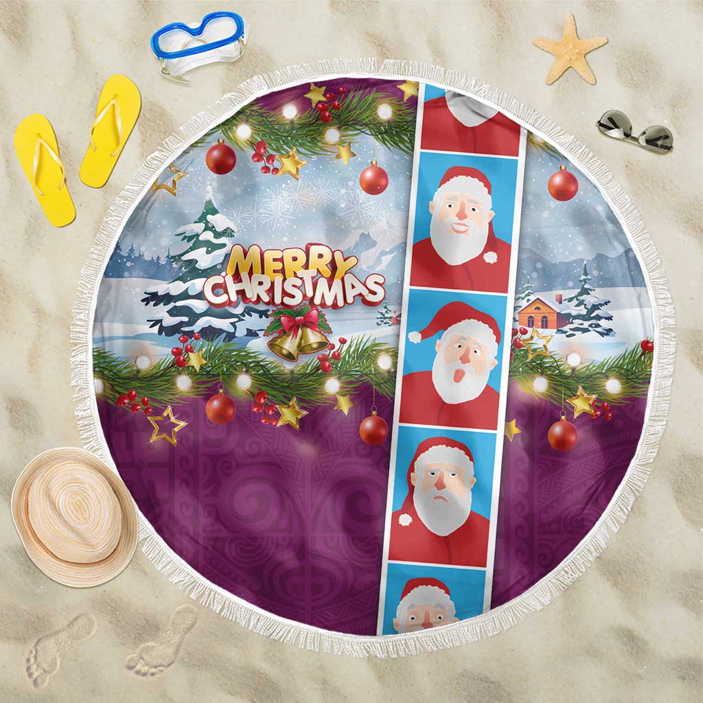 Merry Christmas Beach Blanket Funny Santa Claus Cards Photo and Polynesian Pattern Pink Color LT03 One Size 150cm Pink - Polynesian Pride