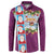 Merry Christmas Button Sweatshirt Funny Santa Claus Cards Photo and Polynesian Pattern Pink Color