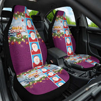 Merry Christmas Car Seat Cover Funny Santa Claus Cards Photo and Polynesian Pattern Pink Color