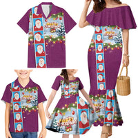 Merry Christmas Family Matching Mermaid Dress and Hawaiian Shirt Funny Santa Claus Cards Photo and Polynesian Pattern Pink Color LT03 - Polynesian Pride