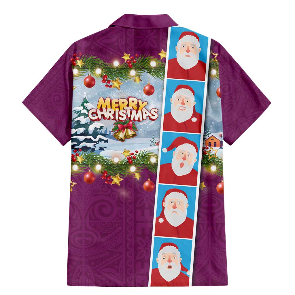 Merry Christmas Family Matching Mermaid Dress and Hawaiian Shirt Funny Santa Claus Cards Photo and Polynesian Pattern Pink Color LT03 - Polynesian Pride