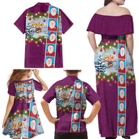 Merry Christmas Family Matching Off Shoulder Maxi Dress and Hawaiian Shirt Funny Santa Claus Cards Photo and Polynesian Pattern Pink Color LT03 - Polynesian Pride