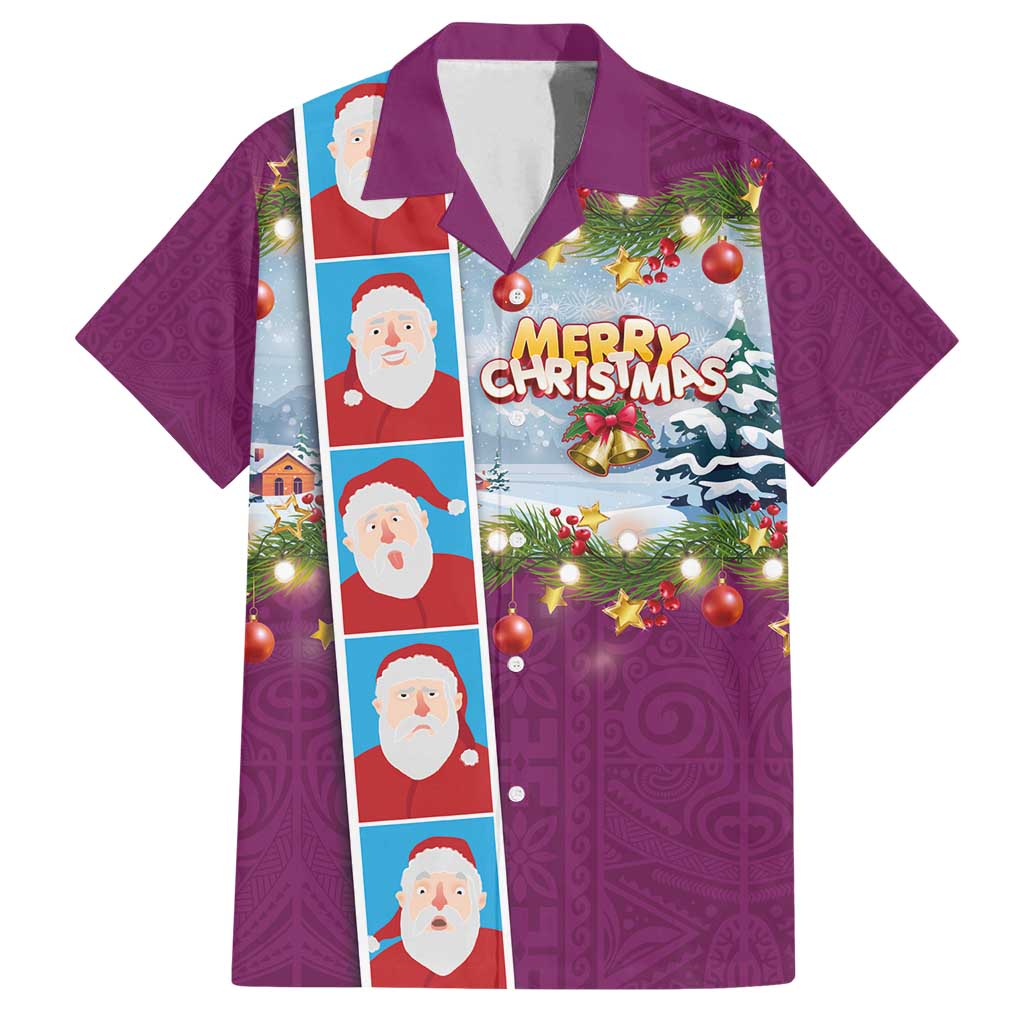 Merry Christmas Family Matching Off Shoulder Maxi Dress and Hawaiian Shirt Funny Santa Claus Cards Photo and Polynesian Pattern Pink Color LT03 Dad's Shirt - Short Sleeve Pink - Polynesian Pride