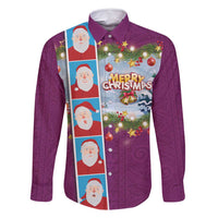 Merry Christmas Family Matching Off Shoulder Maxi Dress and Hawaiian Shirt Funny Santa Claus Cards Photo and Polynesian Pattern Pink Color LT03 Dad's Shirt - Long Sleeve Pink - Polynesian Pride