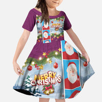 Merry Christmas Family Matching Short Sleeve Bodycon Dress and Hawaiian Shirt Funny Santa Claus Cards Photo and Polynesian Pattern Pink Color LT03 Daughter's Dress Pink - Polynesian Pride
