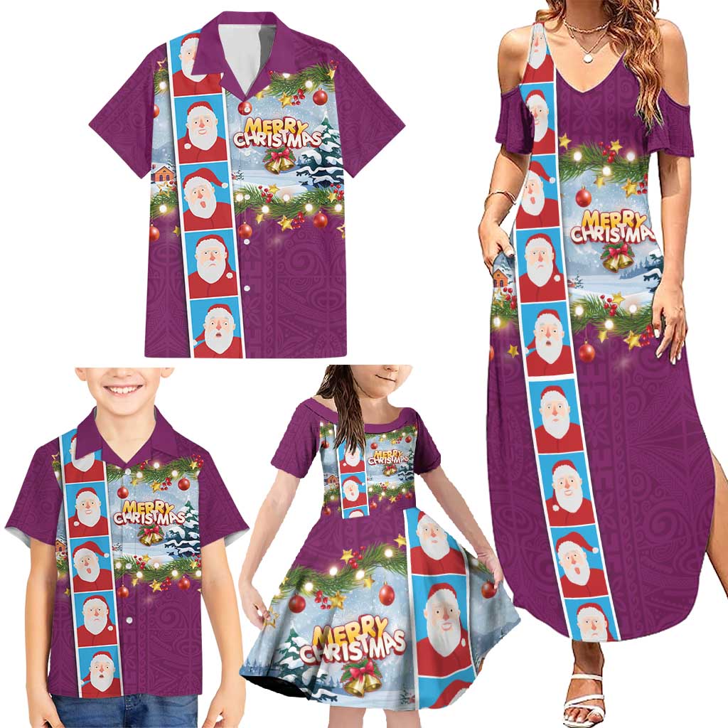 Merry Christmas Family Matching Summer Maxi Dress and Hawaiian Shirt Funny Santa Claus Cards Photo and Polynesian Pattern Pink Color LT03 - Polynesian Pride