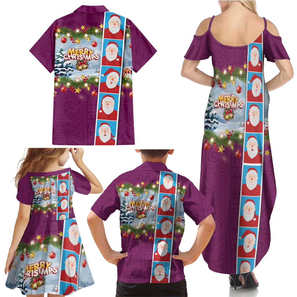 Merry Christmas Family Matching Summer Maxi Dress and Hawaiian Shirt Funny Santa Claus Cards Photo and Polynesian Pattern Pink Color LT03 - Polynesian Pride