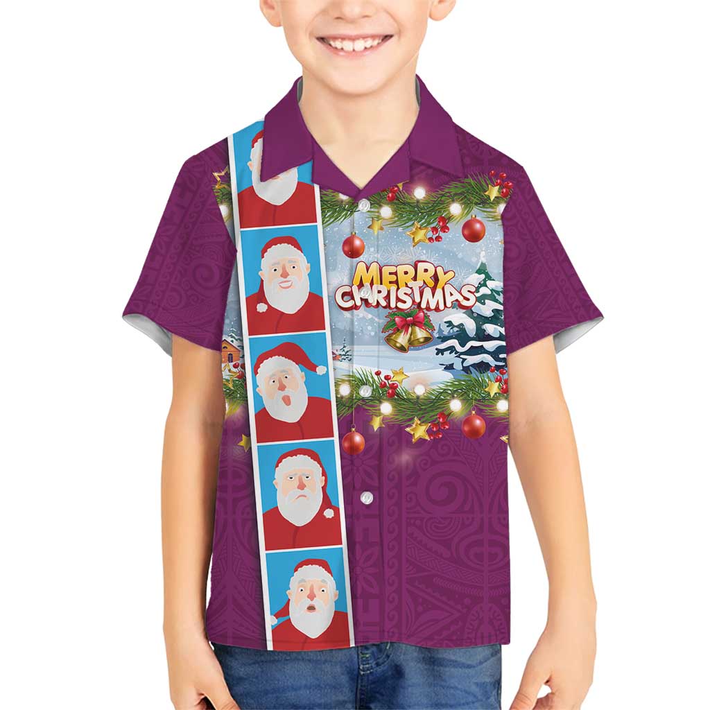 Merry Christmas Family Matching Tank Maxi Dress and Hawaiian Shirt Funny Santa Claus Cards Photo and Polynesian Pattern Pink Color LT03 Son's Shirt Pink - Polynesian Pride