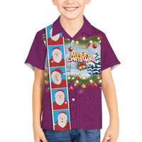 Merry Christmas Family Matching Tank Maxi Dress and Hawaiian Shirt Funny Santa Claus Cards Photo and Polynesian Pattern Pink Color LT03 Son's Shirt Pink - Polynesian Pride