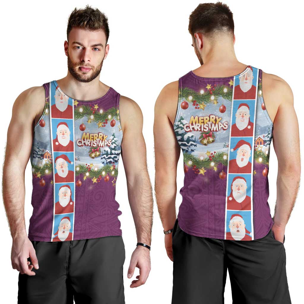 Merry Christmas Men Tank Top Funny Santa Claus Cards Photo and Polynesian Pattern Pink Color