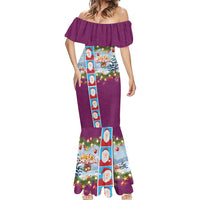 Merry Christmas Mermaid Dress Funny Santa Claus Cards Photo and Polynesian Pattern Pink Color
