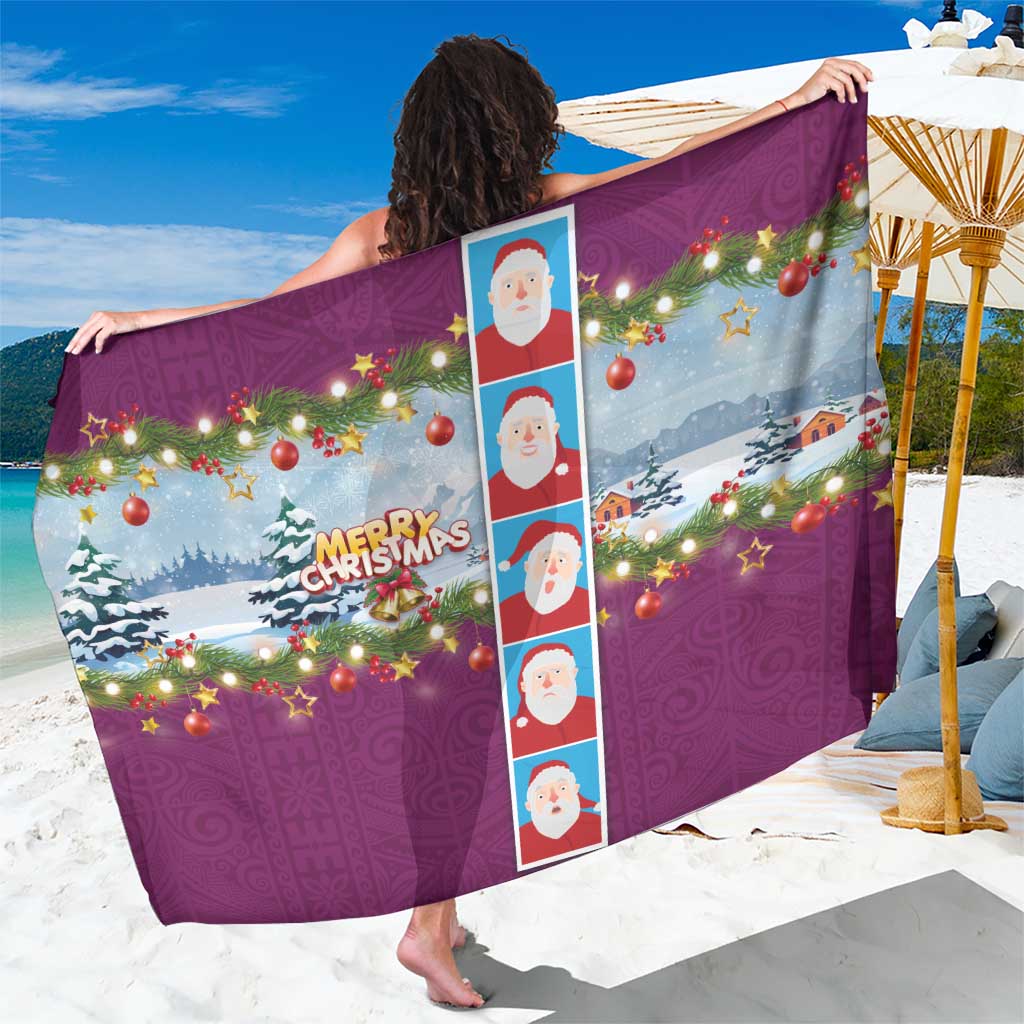 Merry Christmas Sarong Funny Santa Claus Cards Photo and Polynesian Pattern Pink Color