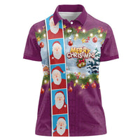 Merry Christmas Women Polo Shirt Funny Santa Claus Cards Photo and Polynesian Pattern Pink Color LT03 Female Pink - Polynesian Pride
