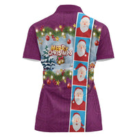 Merry Christmas Women Polo Shirt Funny Santa Claus Cards Photo and Polynesian Pattern Pink Color LT03 - Polynesian Pride