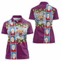 Merry Christmas Women Polo Shirt Funny Santa Claus Cards Photo and Polynesian Pattern Pink Color LT03 - Polynesian Pride