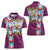 Merry Christmas Women Polo Shirt Funny Santa Claus Cards Photo and Polynesian Pattern Pink Color