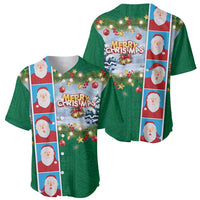 Merry Christmas Baseball Jersey Funny Santa Claus Cards Photo and Polynesian Pattern Green Color LT03 - Polynesian Pride