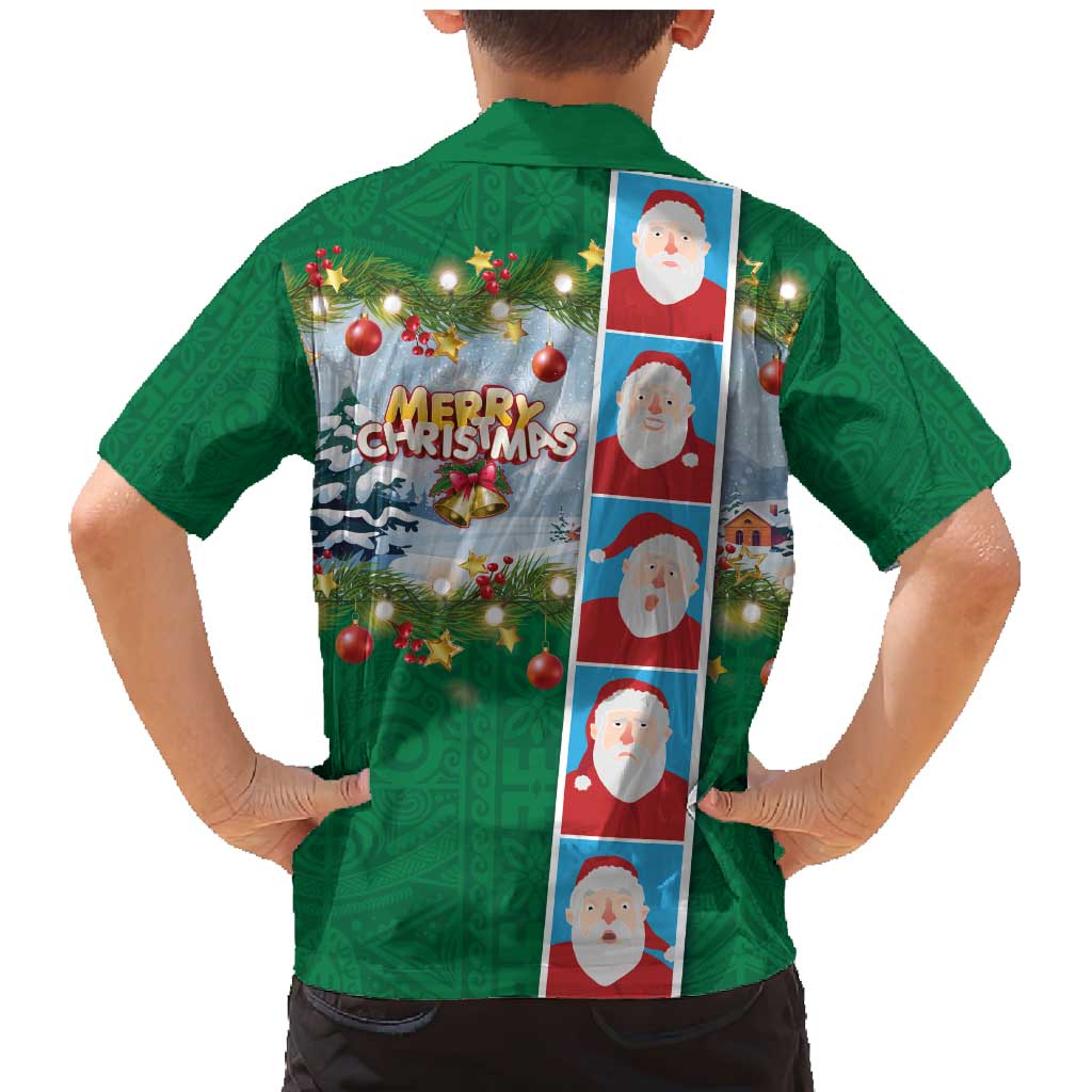 Merry Christmas Family Matching Mermaid Dress and Hawaiian Shirt Funny Santa Claus Cards Photo and Polynesian Pattern Green Color LT03 - Polynesian Pride